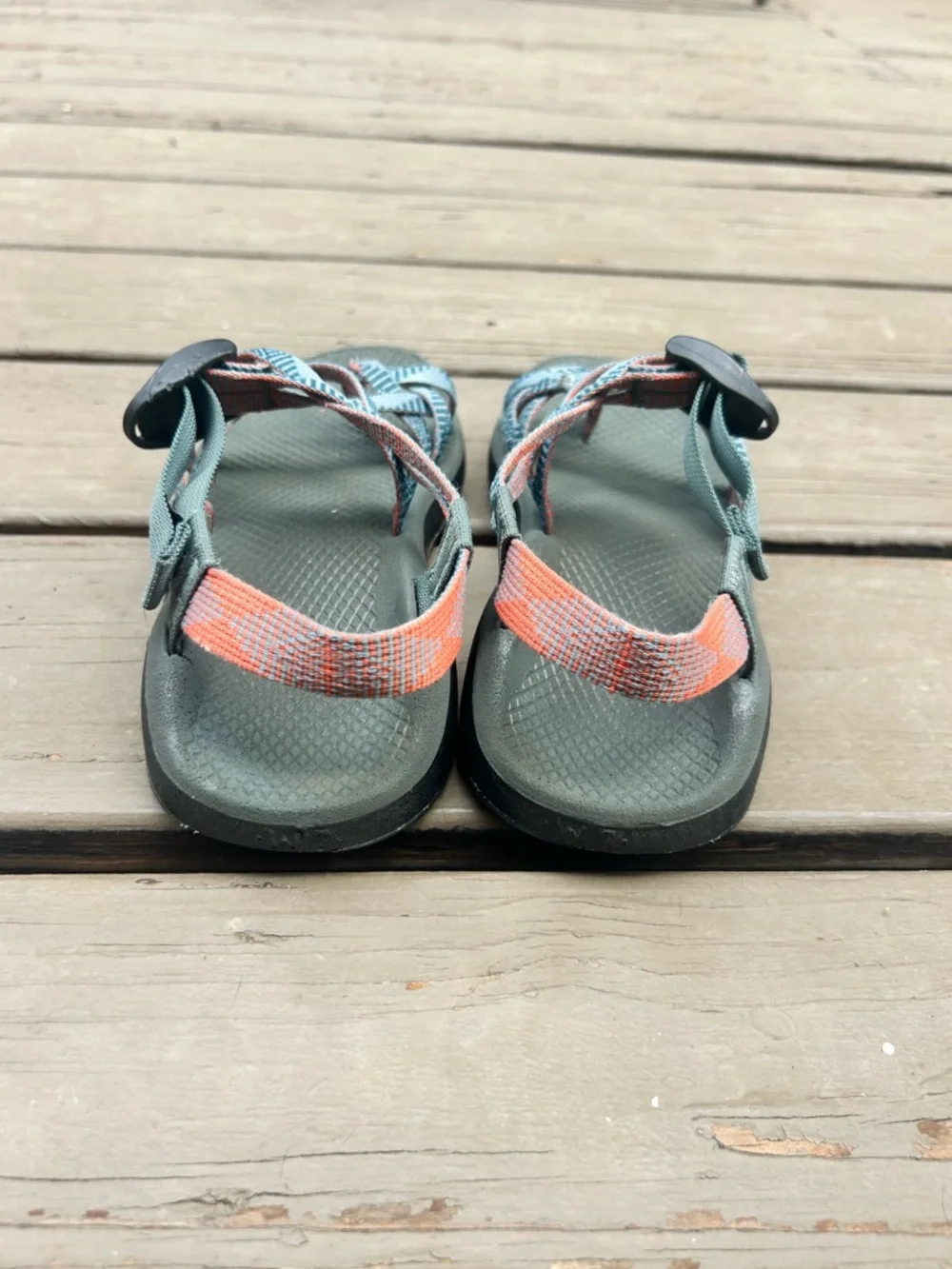 Chaco Teal and Coral Webbing Strapped Sandals | Size EU 38 / US 7
